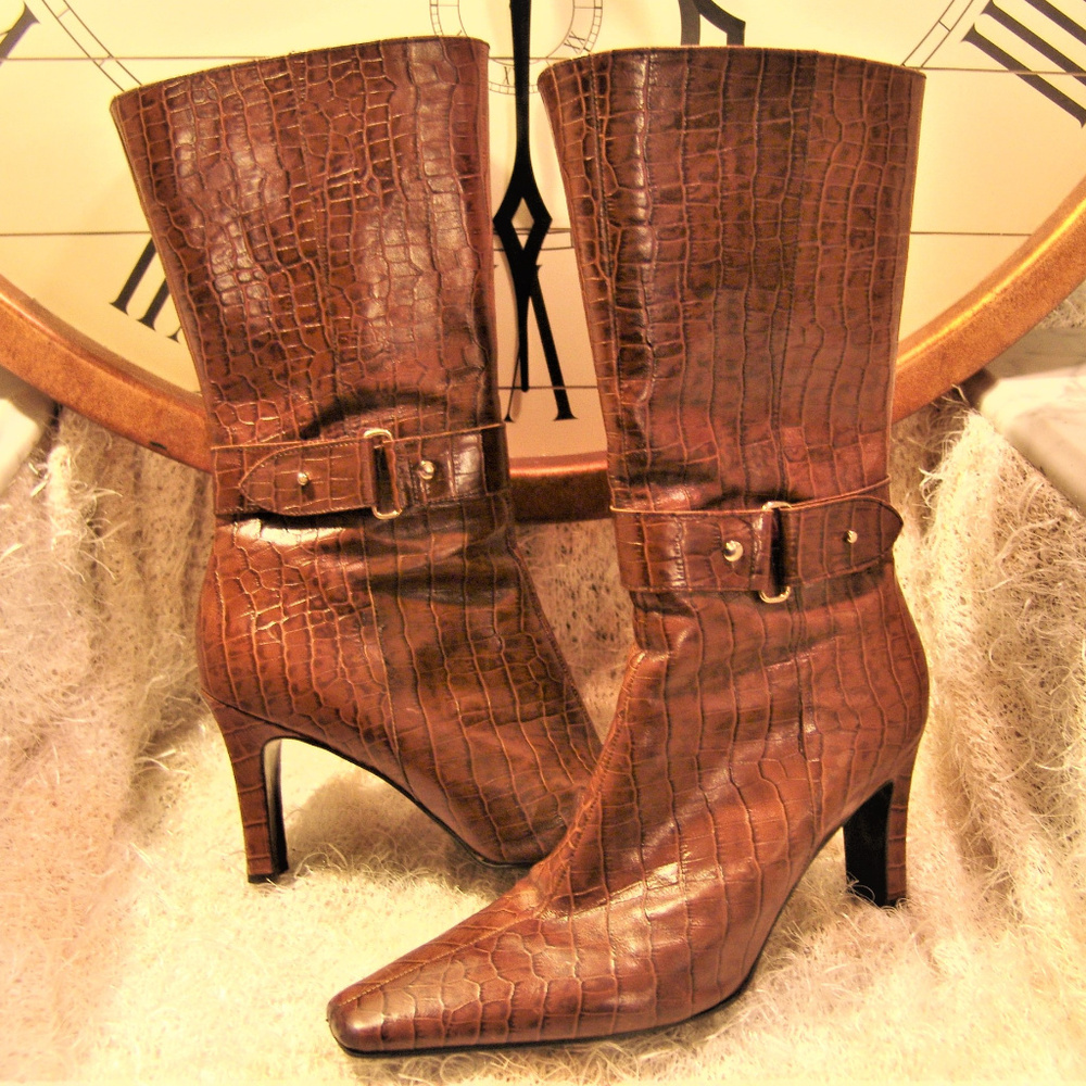 GIANNI BINI Boots Croc Leather heel womens 8.5 m